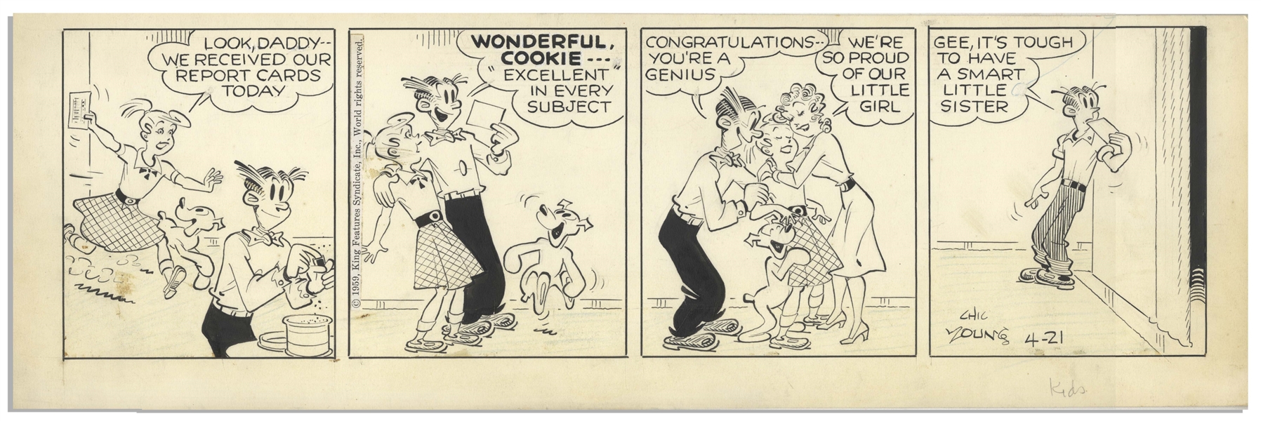 Chic Young Hand-Drawn ''Blondie'' Comic Strip From 1959 Titled ''Smarty Pants!''
